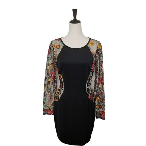 A. Byer Black Floral Embroidery Sheer Long Sleeve Dress Size 7 - Picture 1 of 9